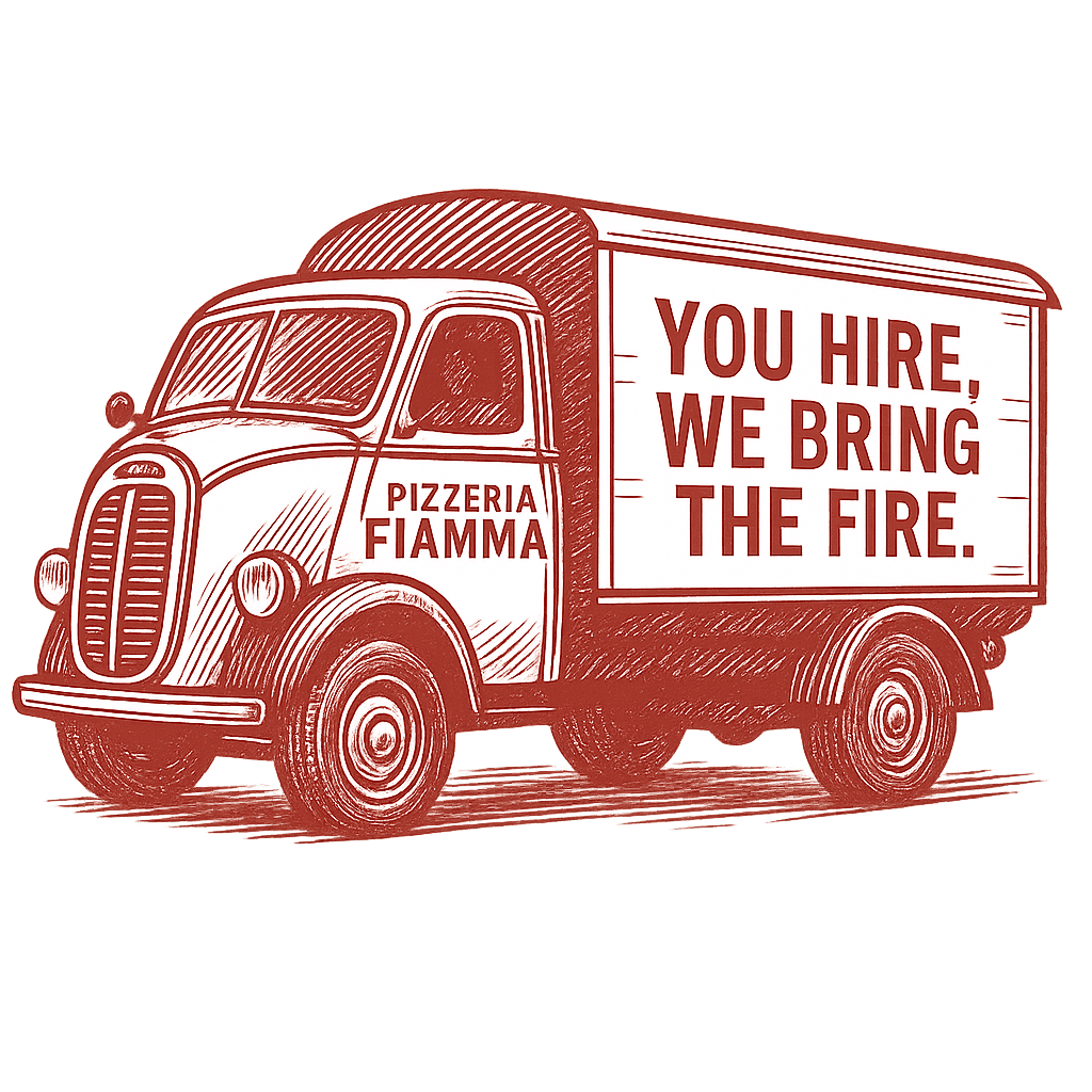 Luigi, our travelling pizzeria truck from Pizzeria Fiamma, serving Neapolitan pizza on site.